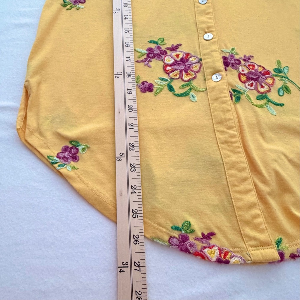 Figueroa & Flower Yellow Floral Embroidered Roll Tab Sleeve Button Down Top S - Picture 5 of 14